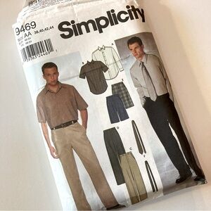 Simplicity Sewing Pattern 9469 Sz AA 38 40 42 44 Mens Shirt Shorts Pants Tie Cut